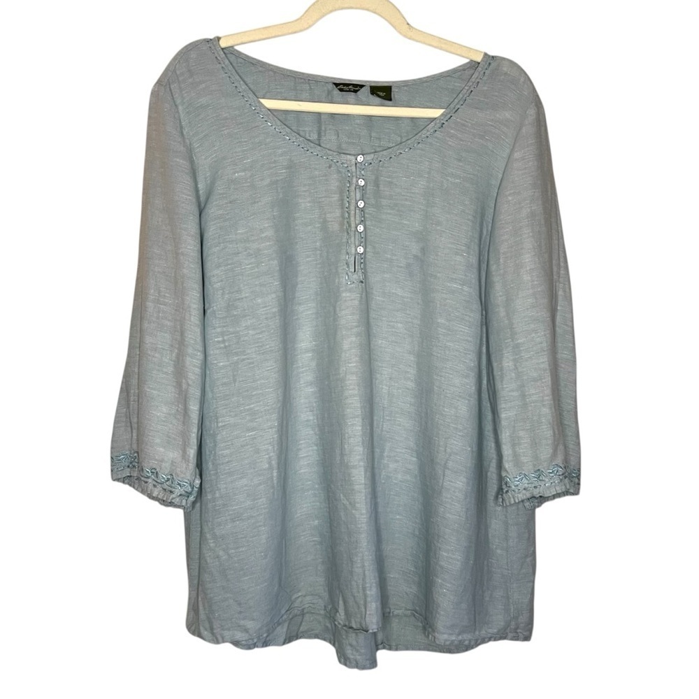 Eddie Bauer Linen Popover Tunic Top Baby Blue Size XL
